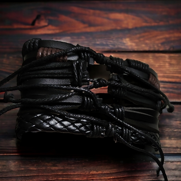 Unisex Leather Bracelet 4 Piece Set - Picture 5 of 7